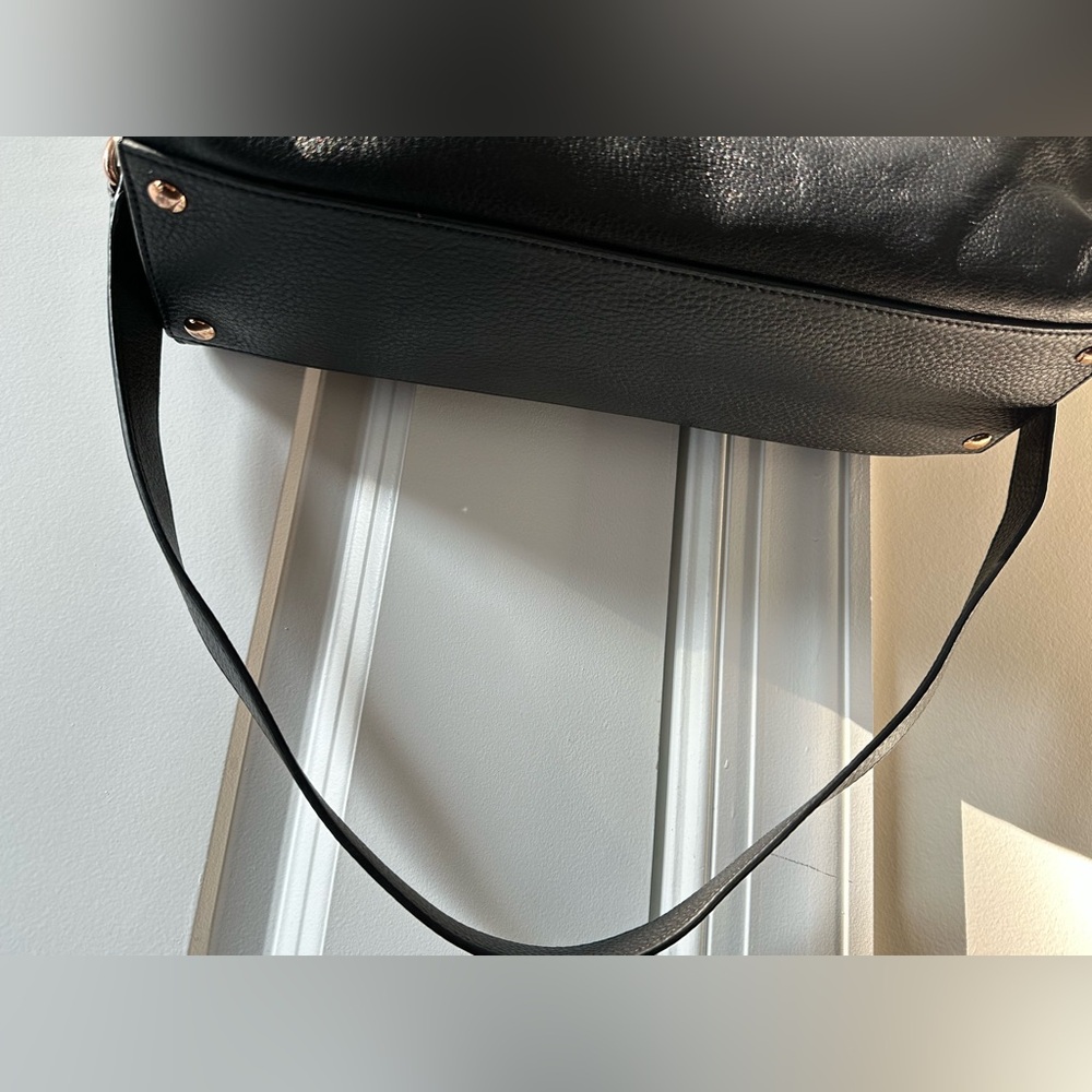 Michael Kors HAMILTON Black Pebbled Leather Satchel Tote Bag Rose Gold Hardware - Picture 13 of 17